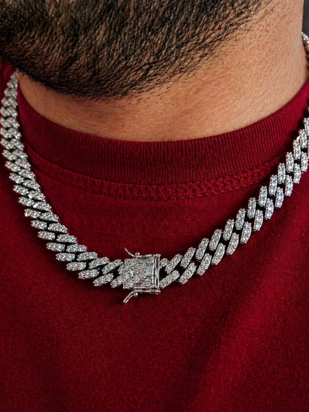 Block Link Simulated Diamond Cuban Link Necklace